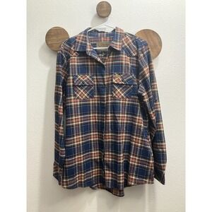 Legendary Stockyards Women's XL Cotton Plaid‎ Button Up Roll Up Sleeve & Hem